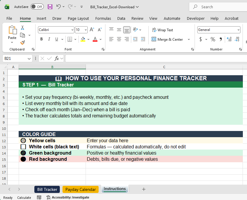 Bill Tracker for Excel | Never Miss a Payment