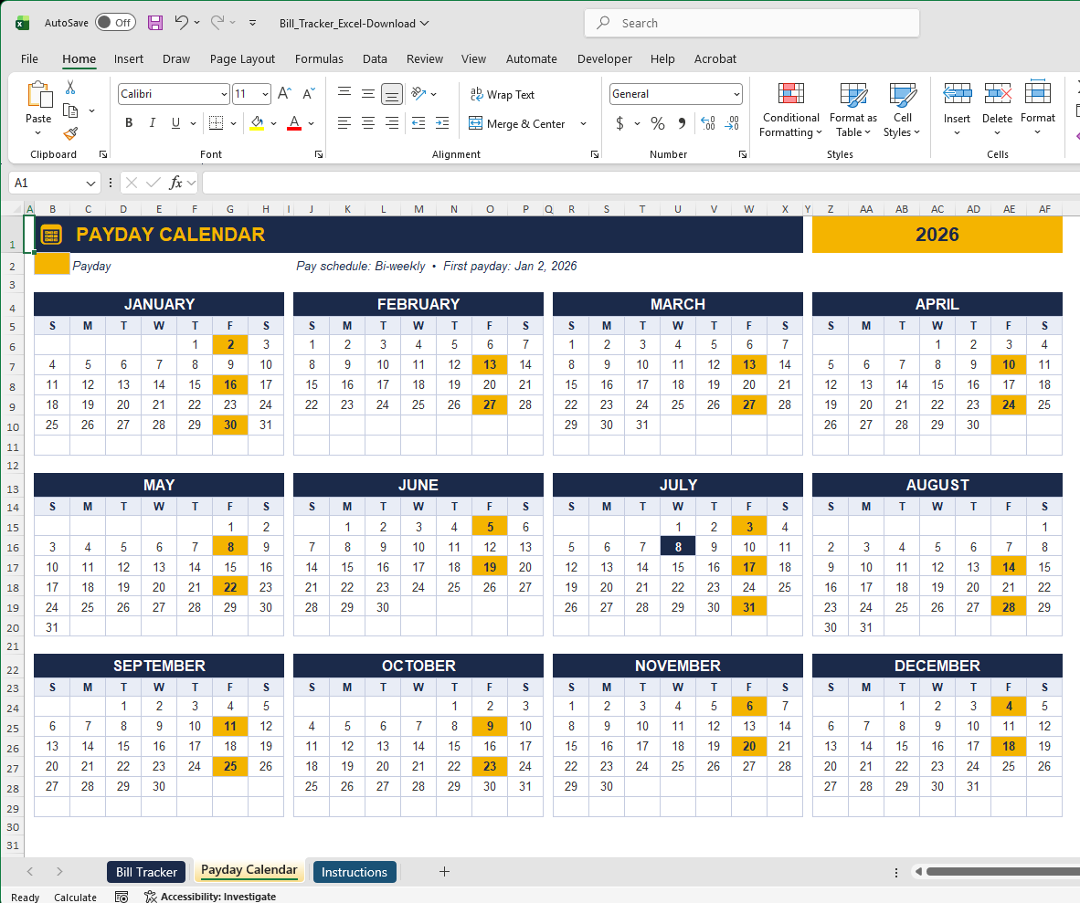 Bill Tracker for Excel | Never Miss a Payment
